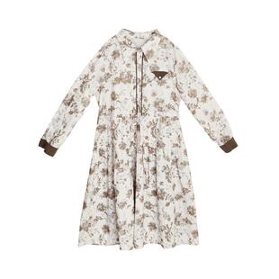 【商场专柜】伊纱贝莲新款法式中长腰带连衣裙长袖收腰显瘦