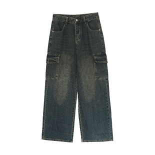 it'real瑞尔春季新款复古休闲阔腿牛仔工装裤女