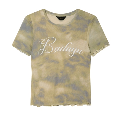 白鹿语美式复古修身短袖