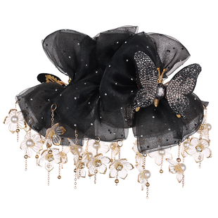 流光睡莲鲨鱼夹灵动蝴蝶莲花吊坠发饰琥珀流光风精美熟龄头饰抓夹