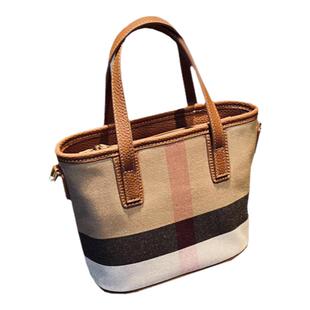 欧美时尚休闲真皮水桶包女潮2025新款高档格子包牛皮手提斜挎女包