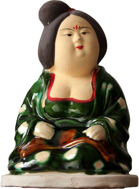 仿古风唐三彩陶瓷仕女胖妞摆件