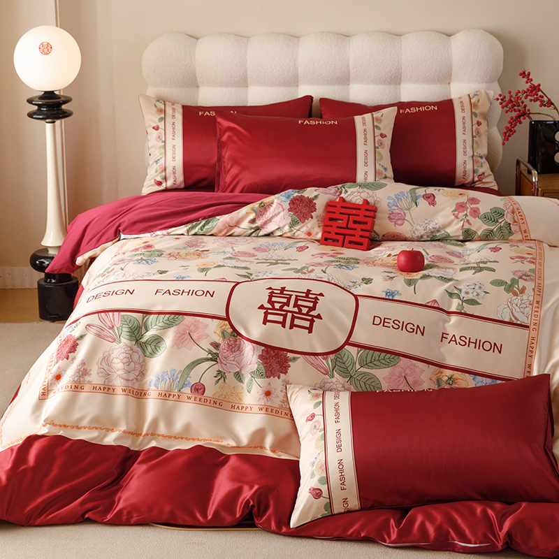 高档礼盒包装结婚四件套备婚陪嫁红色被套床单款喜被婚庆床上用品