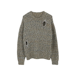 YOUWEI有尾2025春季新品女装羊毛花纱烫钻镂空毛织套头衫Y2125101