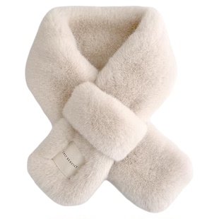 仿獭兔毛毛围巾女秋冬季加厚保暖韩版可爱贴标交叉毛绒围脖套毛领