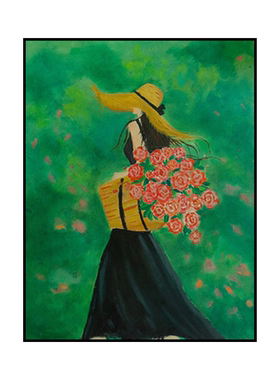 小众文艺少女花卉装饰画中古风客厅落地画挂画高级感复古人物壁画