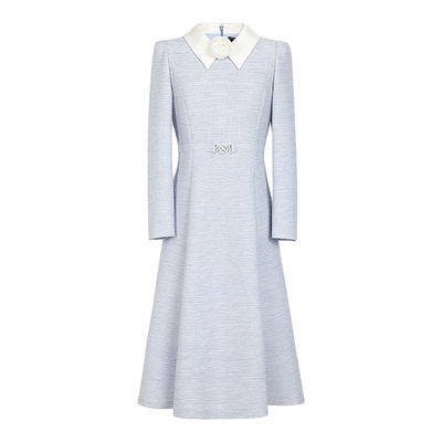 朗姿/MOJO春新品2026奢雅千金连衣裙女收腰A摆中长裙通勤晚宴