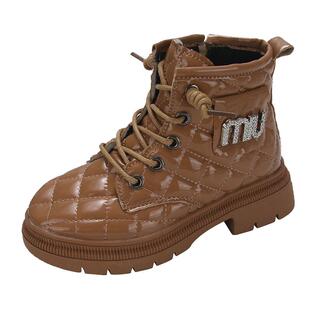 儿童靴子男童鞋女童时尚个性黑色马丁靴子皮面中筒冬季新款户外靴