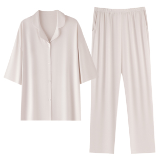 浪莎莫代尔睡衣女士夏季开衫短袖可外穿空调房凉感冰丝家居服套装