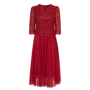 专柜正品马天奴秋冬秋冬红色V领绣花连衣裙礼裙子气质MRA360DRX0