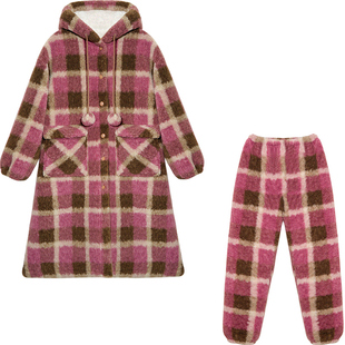 Bananagirl睡衣女款冬季加厚珊瑚绒红色长款睡袍加绒家居服可外穿