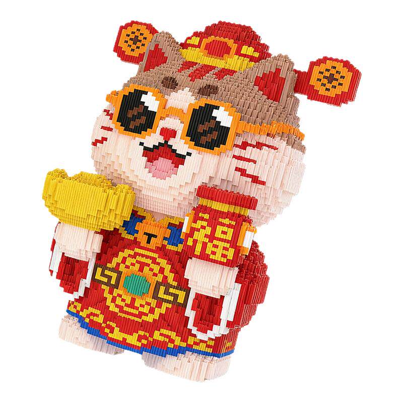 新年礼物招财猫财神积木玩具摆件