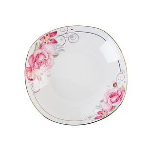 方形炒菜盘子骨瓷金边家用碟子8寸八寸蝶子欧式创意北欧网红餐具