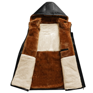 冬季加长皮衣皮裤套装加绒加厚防风保暖皮棉衣外卖骑手代驾工作服