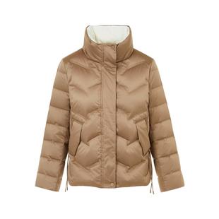 朗姿/LIME莱茵白鹅绒时尚立体衍线短款拼丝绒领口羽绒服轻盈保暖