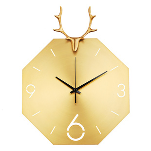 北欧钟表客厅现代简约家用创意挂表装饰黄铜大气网红轻奢鹿头挂钟