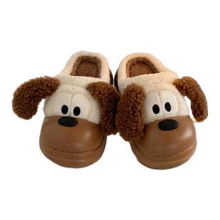 细细条 软萌可爱小狗棉拖鞋女冬ins外穿家居防滑厚底保暖毛毛棉鞋