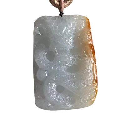 缅甸A货翡翠吊坠橙黄色黄翡龙牌起胶白色橙红翡龙牌挂件一物一证