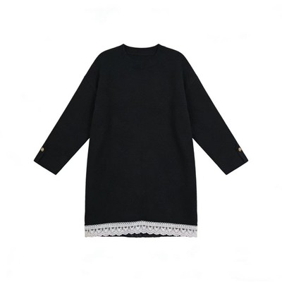 蕾丝拼接中长款针织衫女秋冬