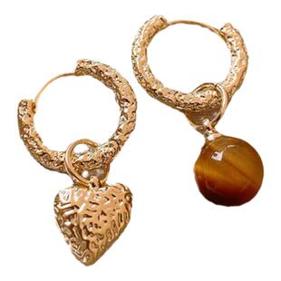 美拉德虎眼石不对称耳环女轻奢小众耳钉2026新款爆款不规则耳饰品