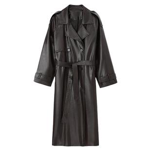 PAPERLLL辛间长款皮衣女款2025新款港风宽松黑色高级感大衣外套