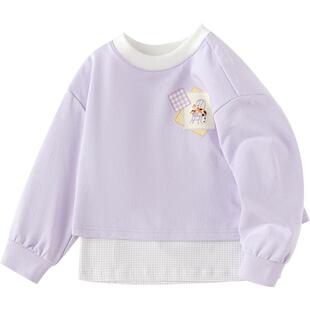 巴拉巴拉童装儿童卫衣女童春装装撞色格子印花假两件上衣休闲时髦