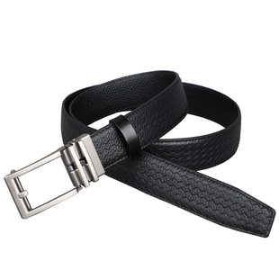 男款立体编织纹头层牛皮自动扣腰带 新颖设计便利自动扣真皮皮带