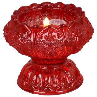 琉璃酥油灯座蜡烛台供灯底座长明灯供佛灯台家用佛前高脚水晶莲花