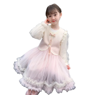 女童连衣裙2026新款春装儿童洋气蓬蓬纱公主裙春秋款女孩汉服裙子