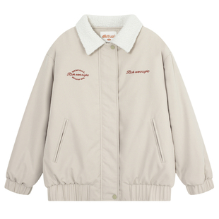 YUZI鱼子棉服翻领夹克大码女秋冬女百搭学院风上衣厚外套大码女装