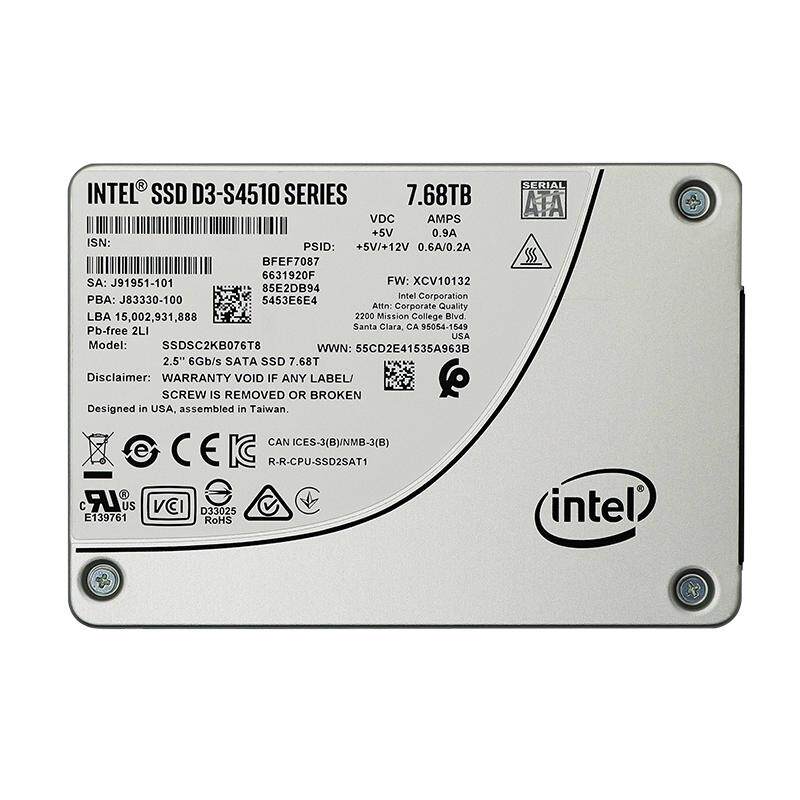 英特尔S4510 7.68TB SATA固态硬盘SSDSC2KB076T8企业级固态