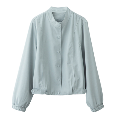 蓝色小立领棒球服外套女短款夹克