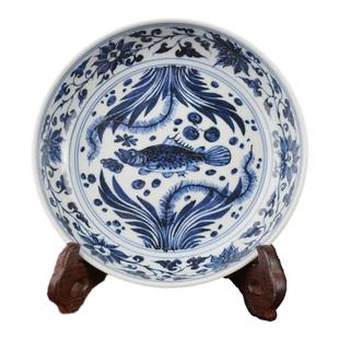 观古珍玩 景德镇仿古柴窑元青花瓷器手工鱼藻壶承茶盘釉下彩茶具