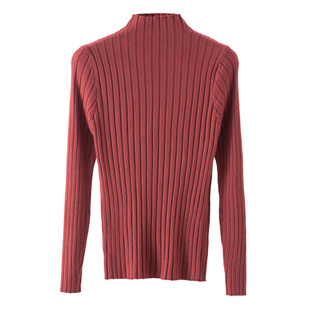 半高领针织打底衫女长袖上衣2023秋冬装新款修身短款坑条套头毛衣
