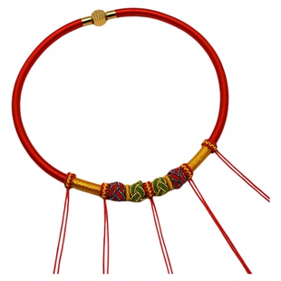 手工编织百日宝宝婴儿周岁金锁项圈编绳抓周长命锁黄金项链绳挂绳