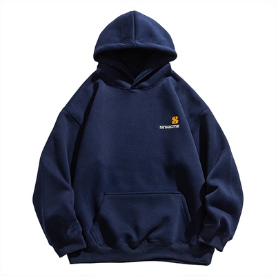 秋冬男美式简约刺绣连帽重磅卫衣