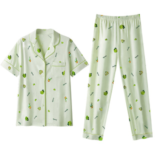 三枪女士家居套高级感甜美印花轻薄透气女水柔棉纯棉睡衣套装