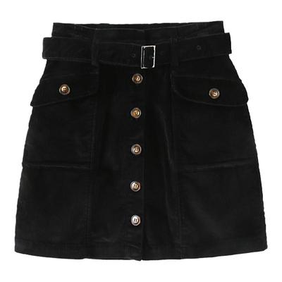 黑色高腰显瘦复古风灯芯绒半身裙