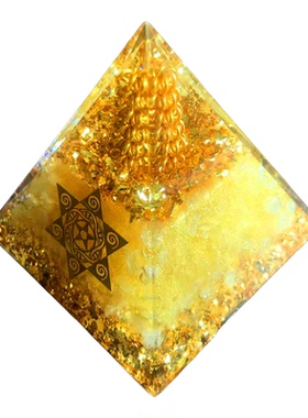 黄水晶金字塔招财摆件太极金刚印