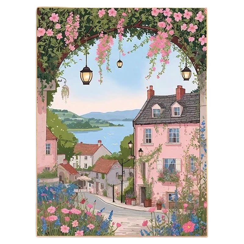 粉色城市海边宫崎骏客厅装饰画