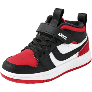 安奈儿童鞋男童运动鞋马年本命年儿童红色鞋子女童加绒板鞋新年款