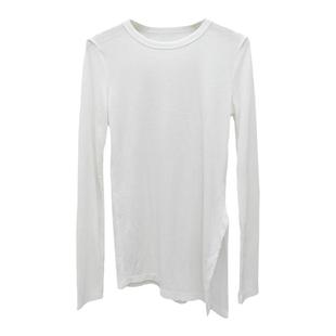 白色中长款上衣女遮屁股洋气修身叠穿内搭长款打底衫侧开叉上衣女