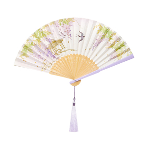 恭王府紫藤海棠折扇中国风小巧便携纸扇博物馆文创生日新婚礼物女
