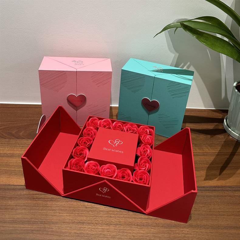 现货批发双开门16朵玫瑰花盒礼盒情人节首饰520首饰七夕包装盒