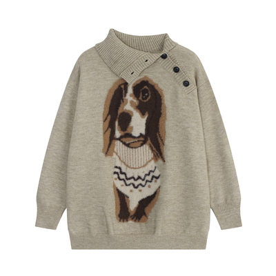 YUZI鱼子蝙蝠袖小狗高领毛衣针织