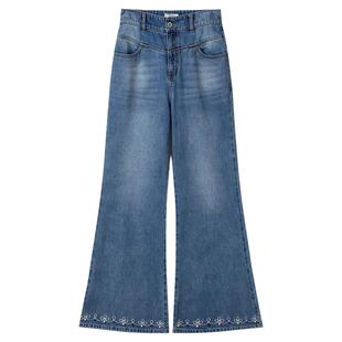 MARRMO/马髦2026春季新款花边刺绣钉珠垂感显瘦复古微喇牛仔长裤