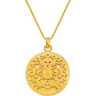 明牌珠宝黄金吊坠 流云百福佩足金吊坠结婚送礼女款项坠AFC0469