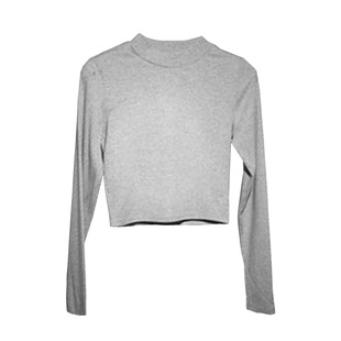 秋冬新款半高领长袖t恤衫女纯色加绒加厚棉打底衫时尚露脐短上衣