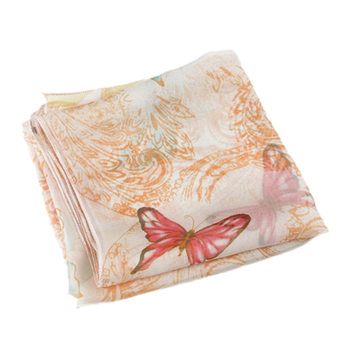 淡黄色小方巾丝巾蝴蝶100%真丝