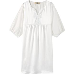 美标七分袖19姆米重磅真丝睡裙女春夏100%桑蚕丝绸睡衣蕾丝家居服